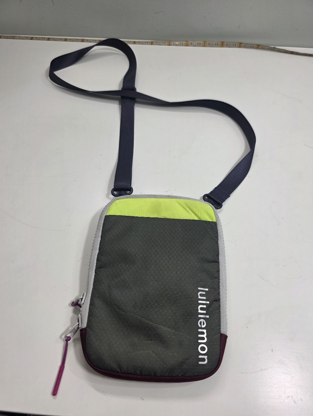 lululemon athletica Olive Green Crossbody Pouch with Lime and Navy Accents